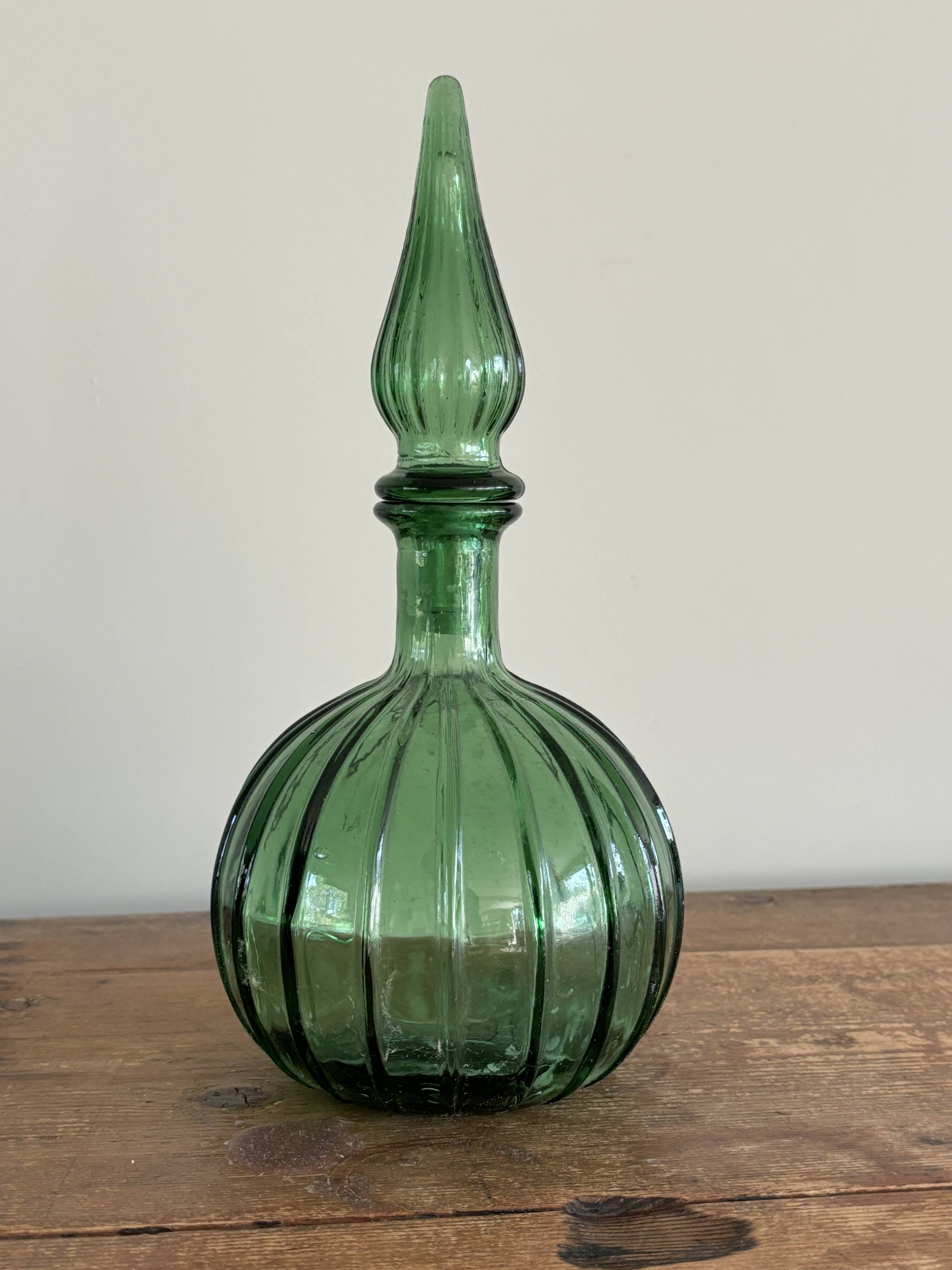 Vintage Empoli Glass Decanter with Stopper, Italy, 1960s