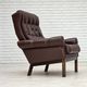 1970s, Danish armchair, original brown furniture leather.