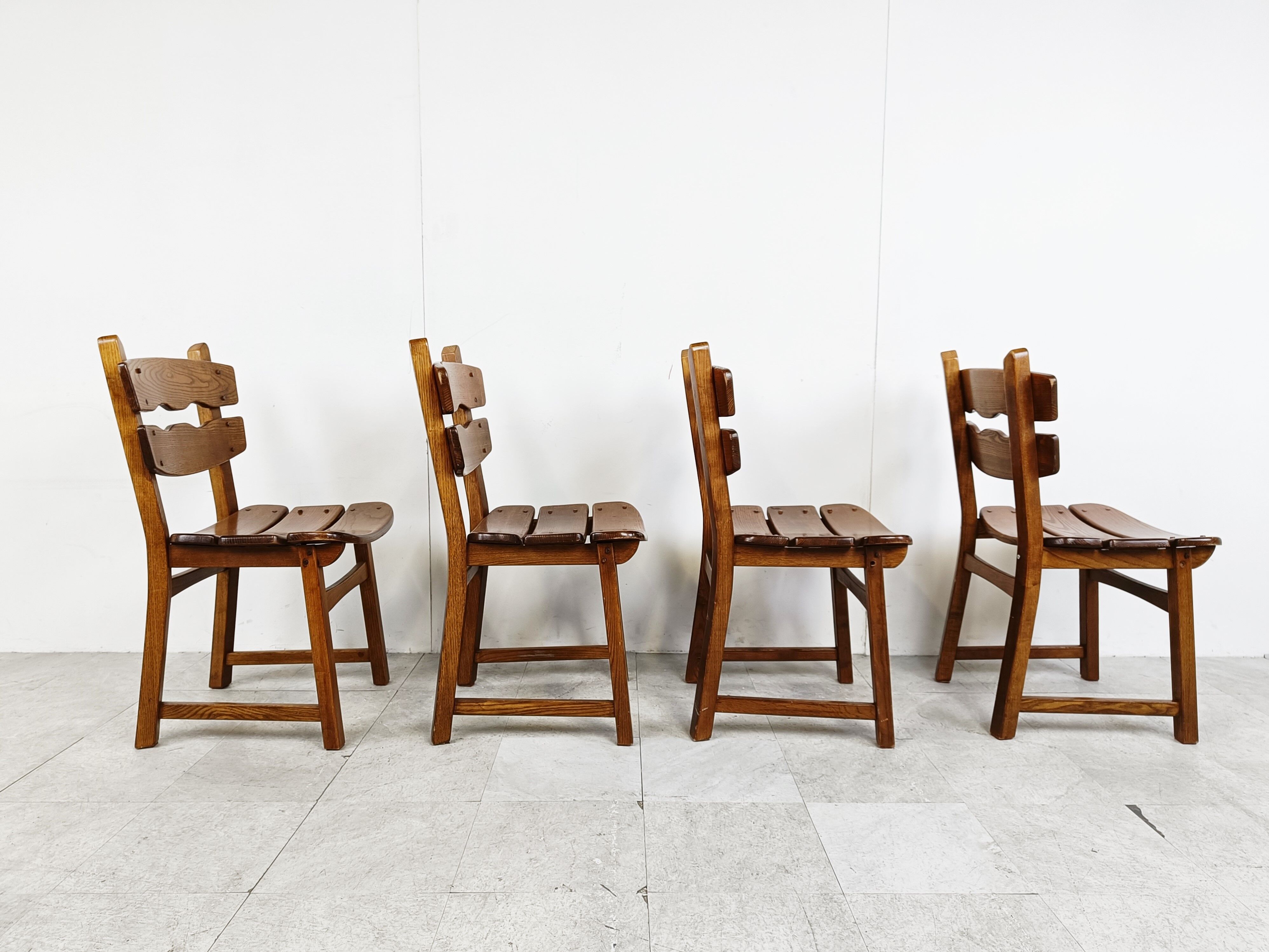 Vintage brutalist dining chairs, set of 4 - 1960s