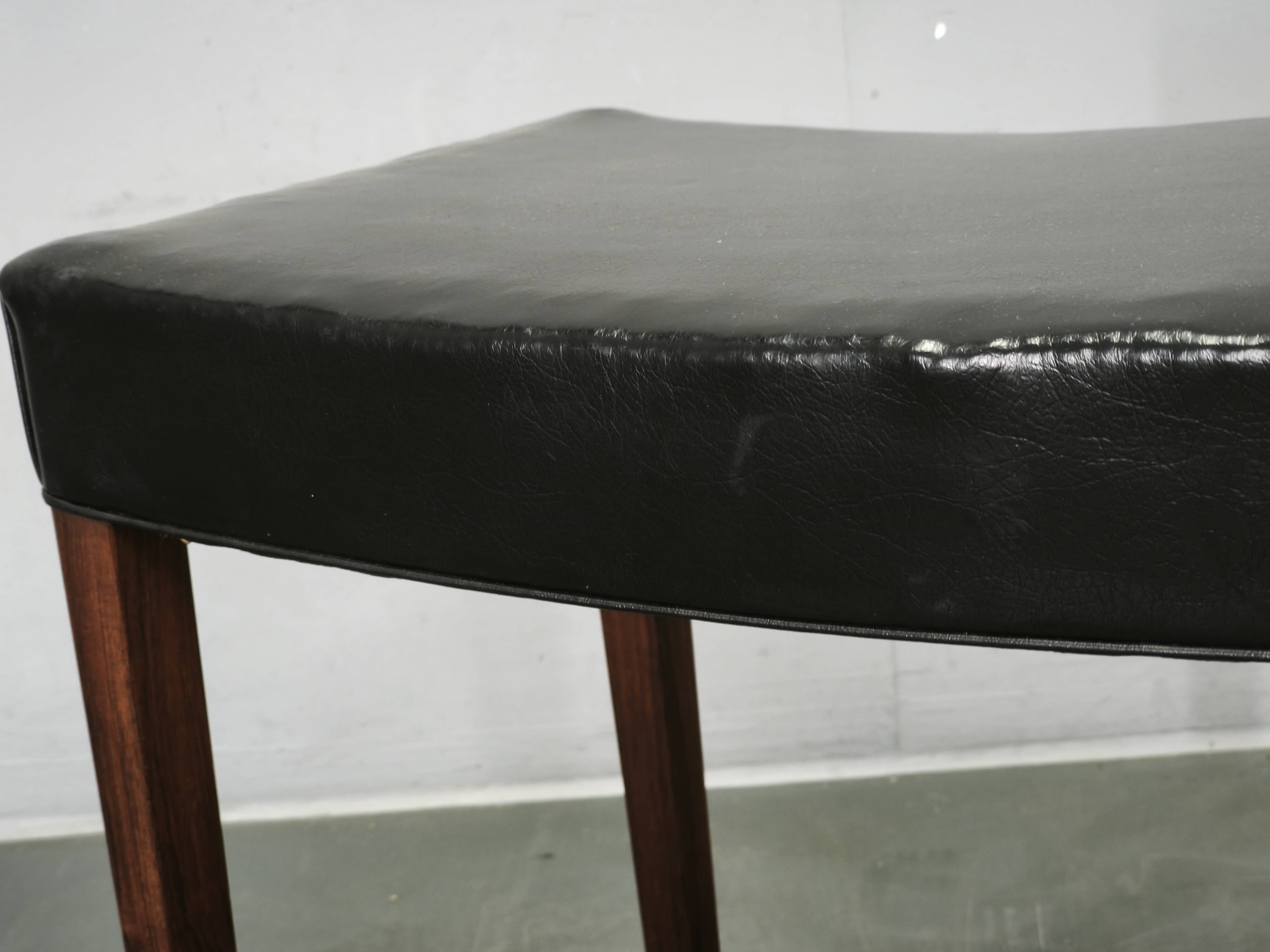 1960s Danish Modern Wood and Black Leather Stool