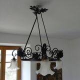 iron and opalin glass hanging lamp