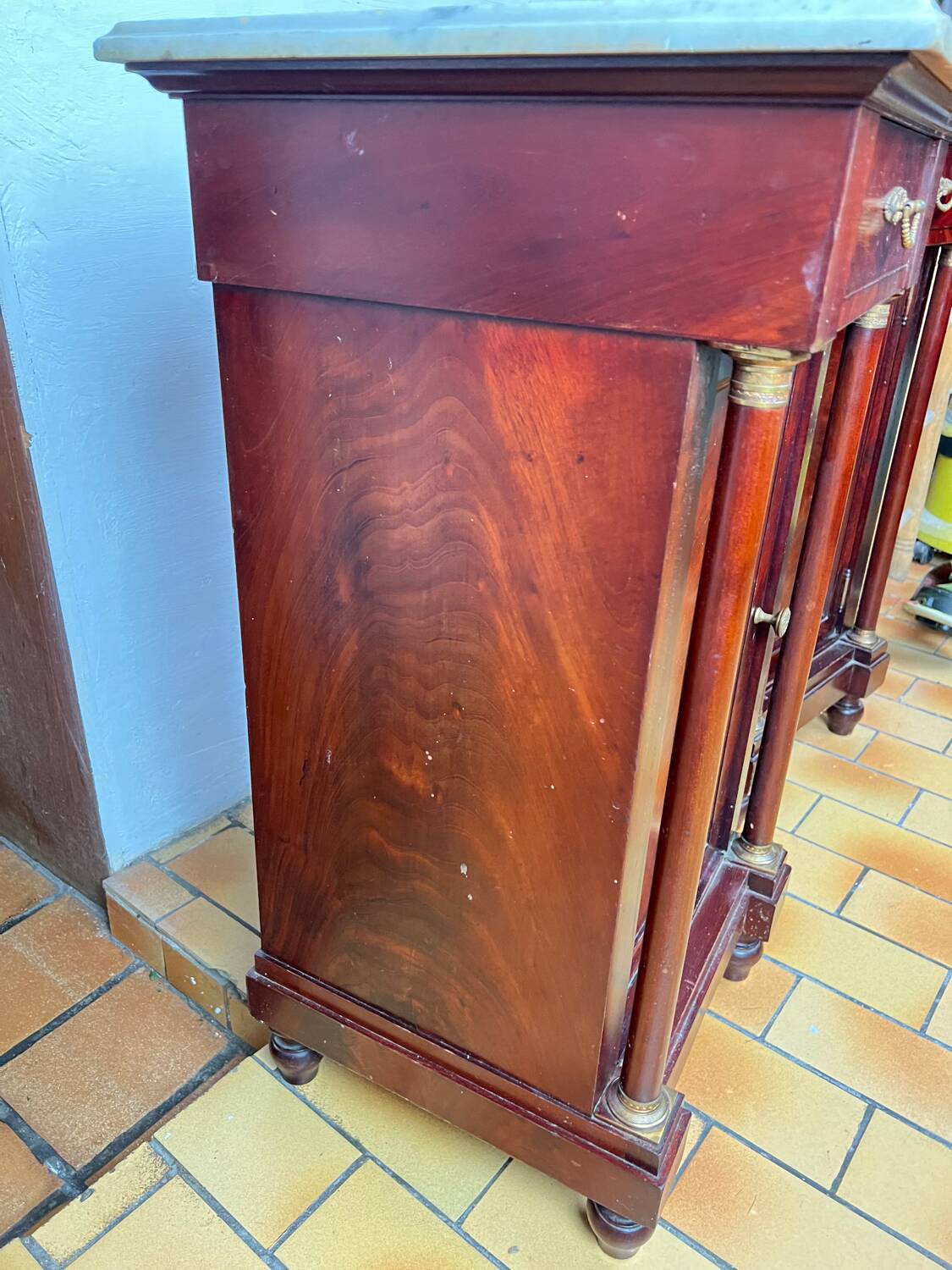 Pair of Napoleon III bedside tables in mahogany and marble