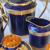 Limoges porcelain coffee service - Egle - Oven blue and gold -
