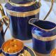 Limoges porcelain coffee service - Egle - Oven blue and gold -