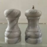 White marble pepper mill and salt shaker set