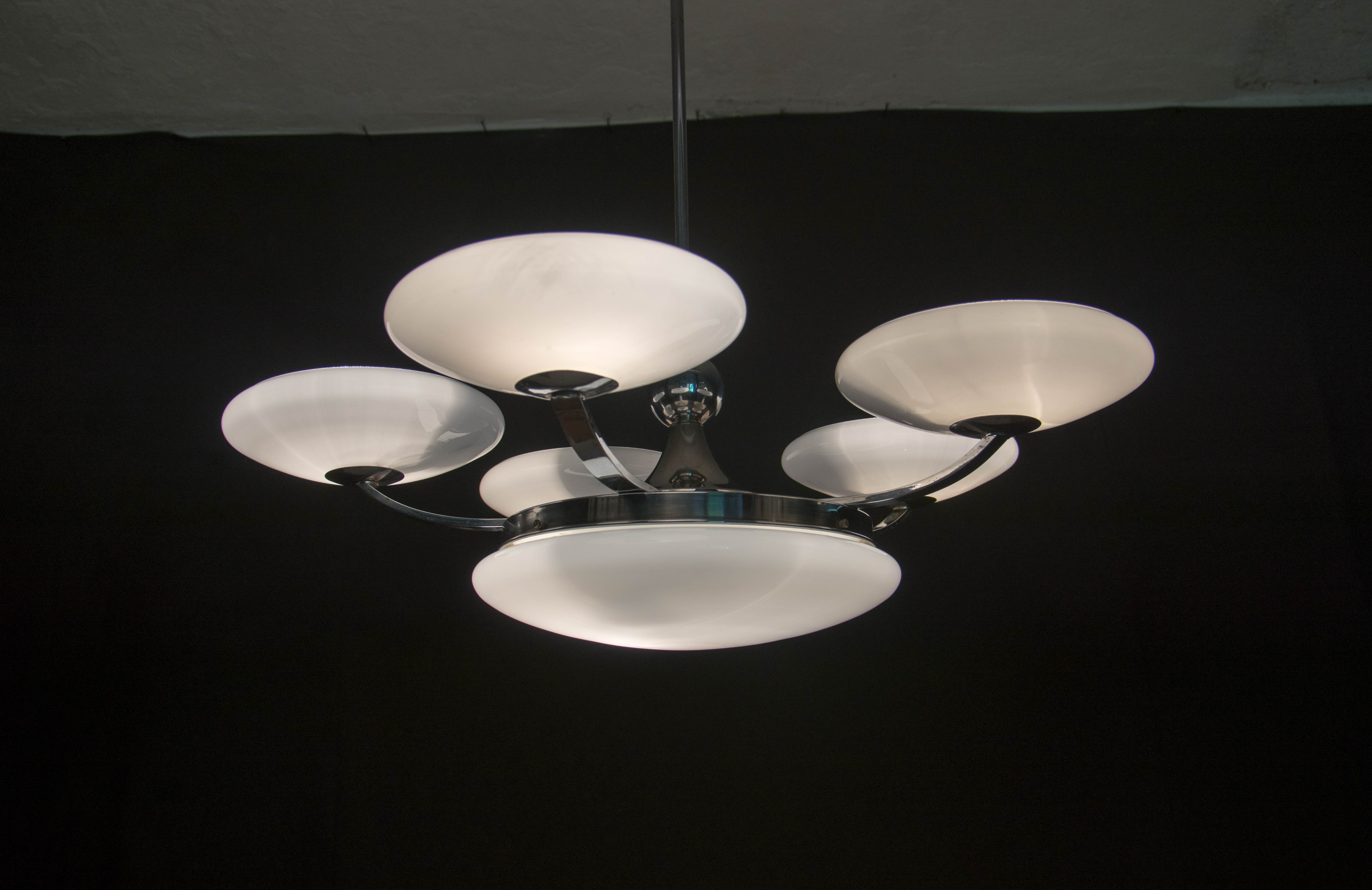 6-flamming art deco chrome-plated chandelier, 1930