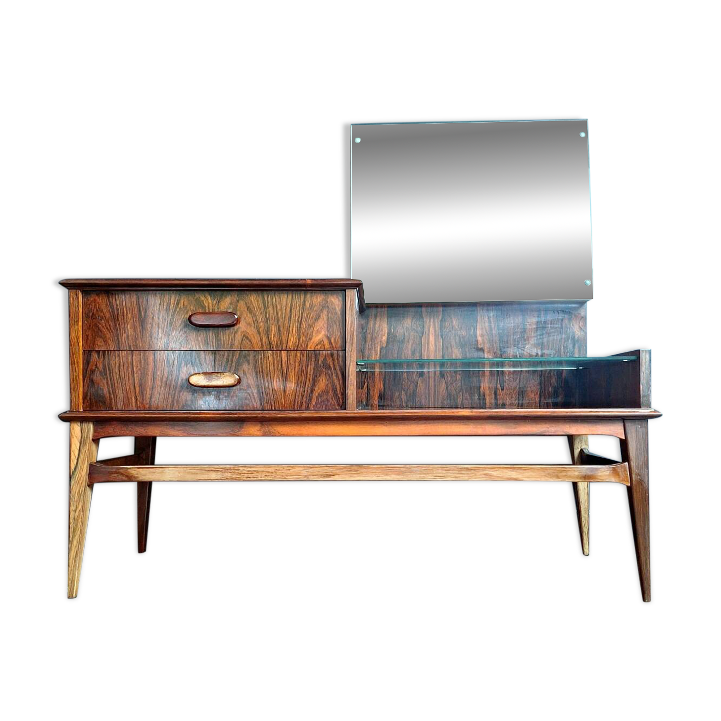 Vintage enfilade in rosewood, antique dressing table, chest of drawers.