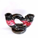 Vintage artisanal two-tone earthenware candle holder Vallauris France