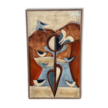 Decorative wall panel in glazed stoneware, 1970s