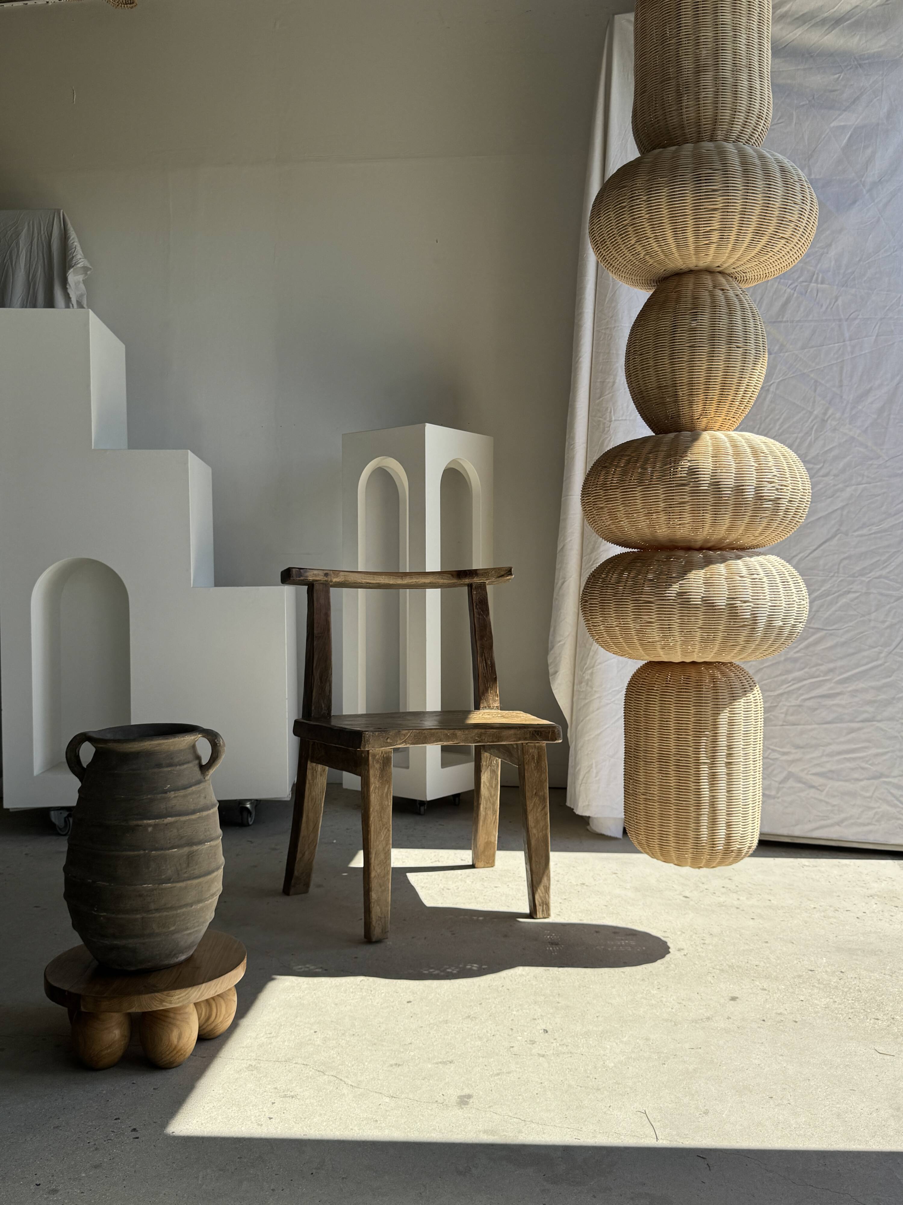 column hanging lamp, superposition of spherical volumes in rattan H2.