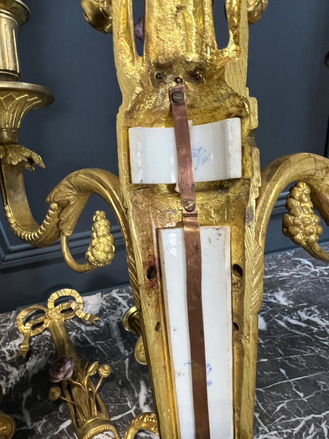 Pair of nineteenth century sconces in bronze and porcelain