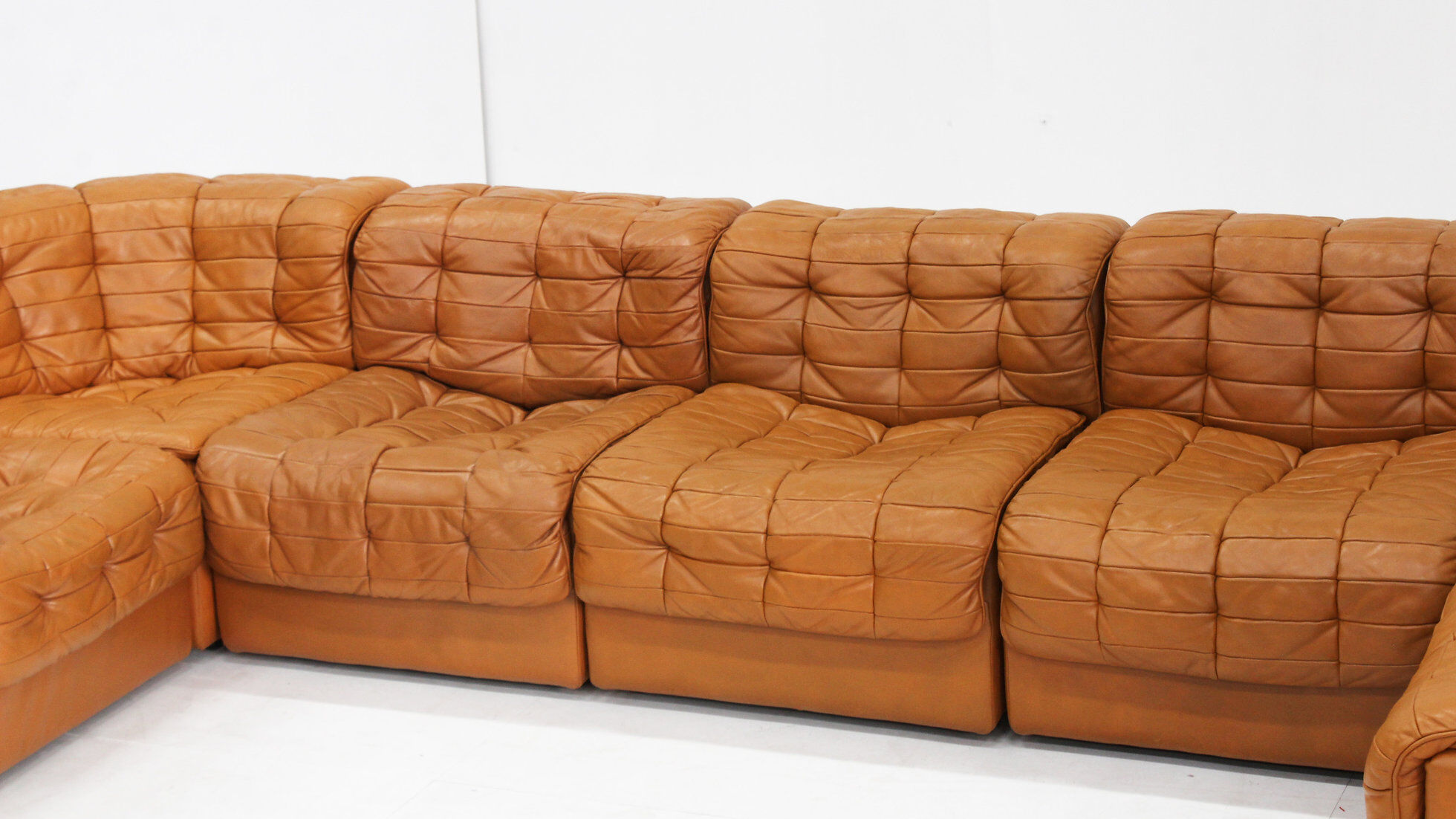Canapé modulaire Vintage De Sede DS 11 en cuir patchwork cognac, ensemble de 7 pièces