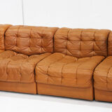 Canapé modulaire Vintage De Sede DS 11 en cuir patchwork cognac, ensemble de 7 pièces
