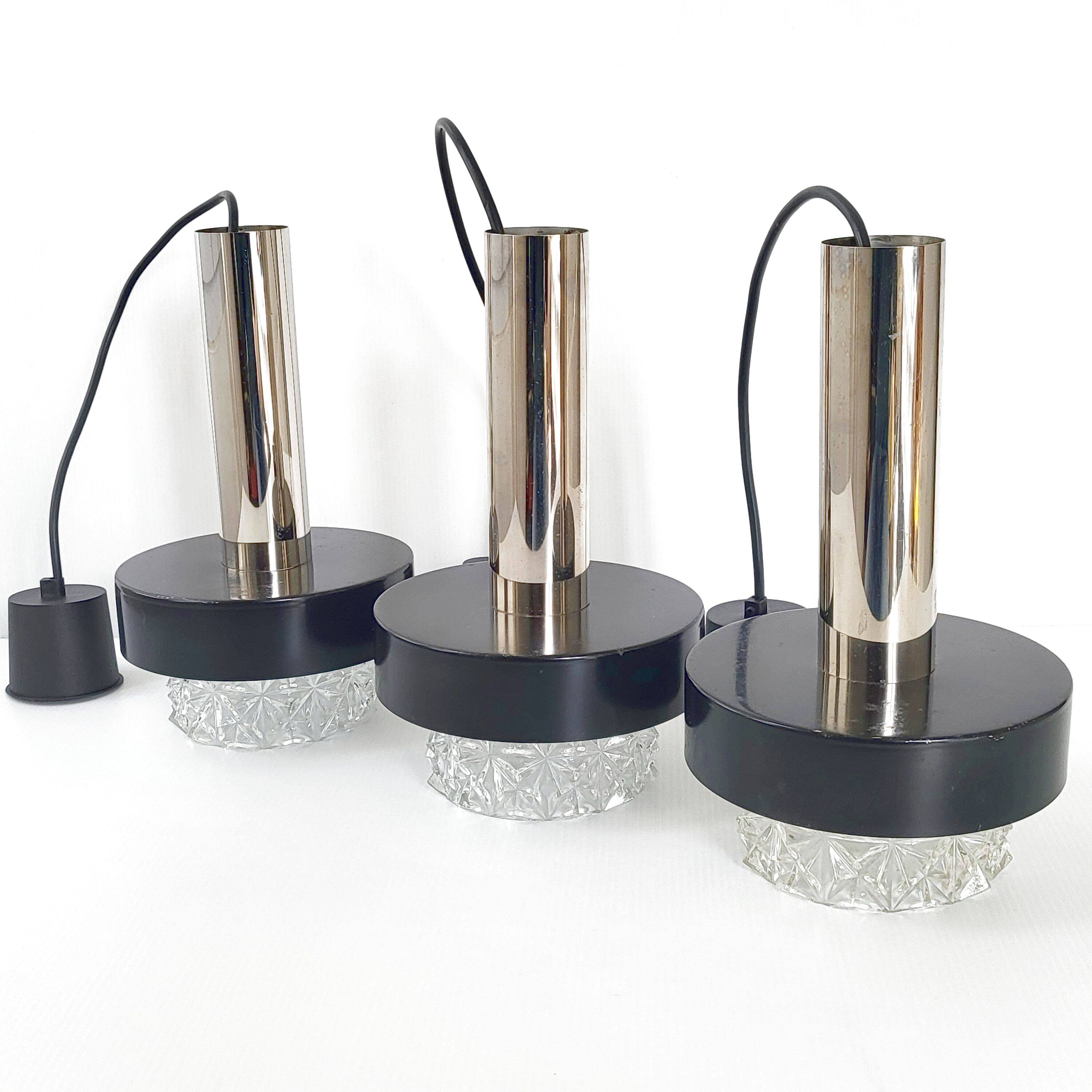 Set of 3 vintage pendant lights 1960