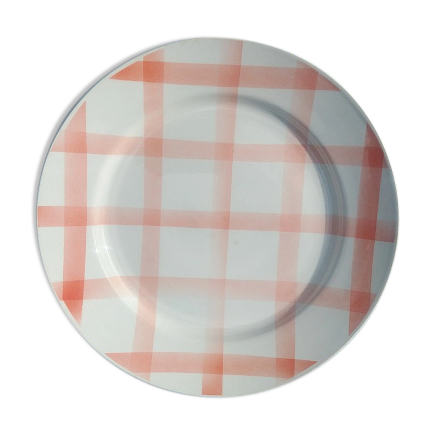 Round/flat serving dish, Moulin des Loups Orchies décor Scottish tiles orange