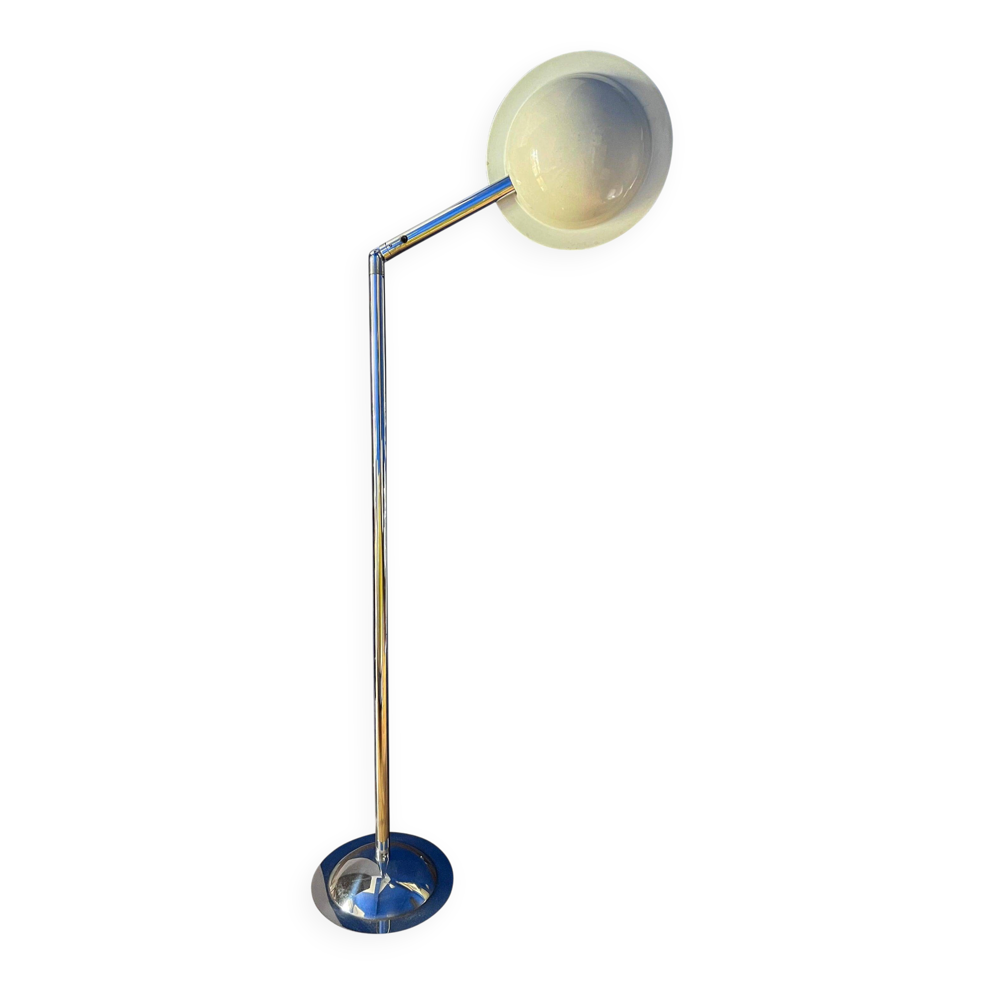 Vintage Italian Space Age Floor Lamp in Chromed Metal with "Flying Saucer" Shade