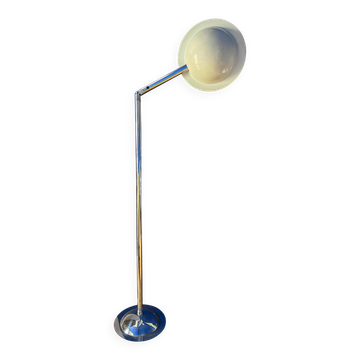 Vintage Italian Space Age Floor Lamp in Chromed Metal with "Flying Saucer" Shade