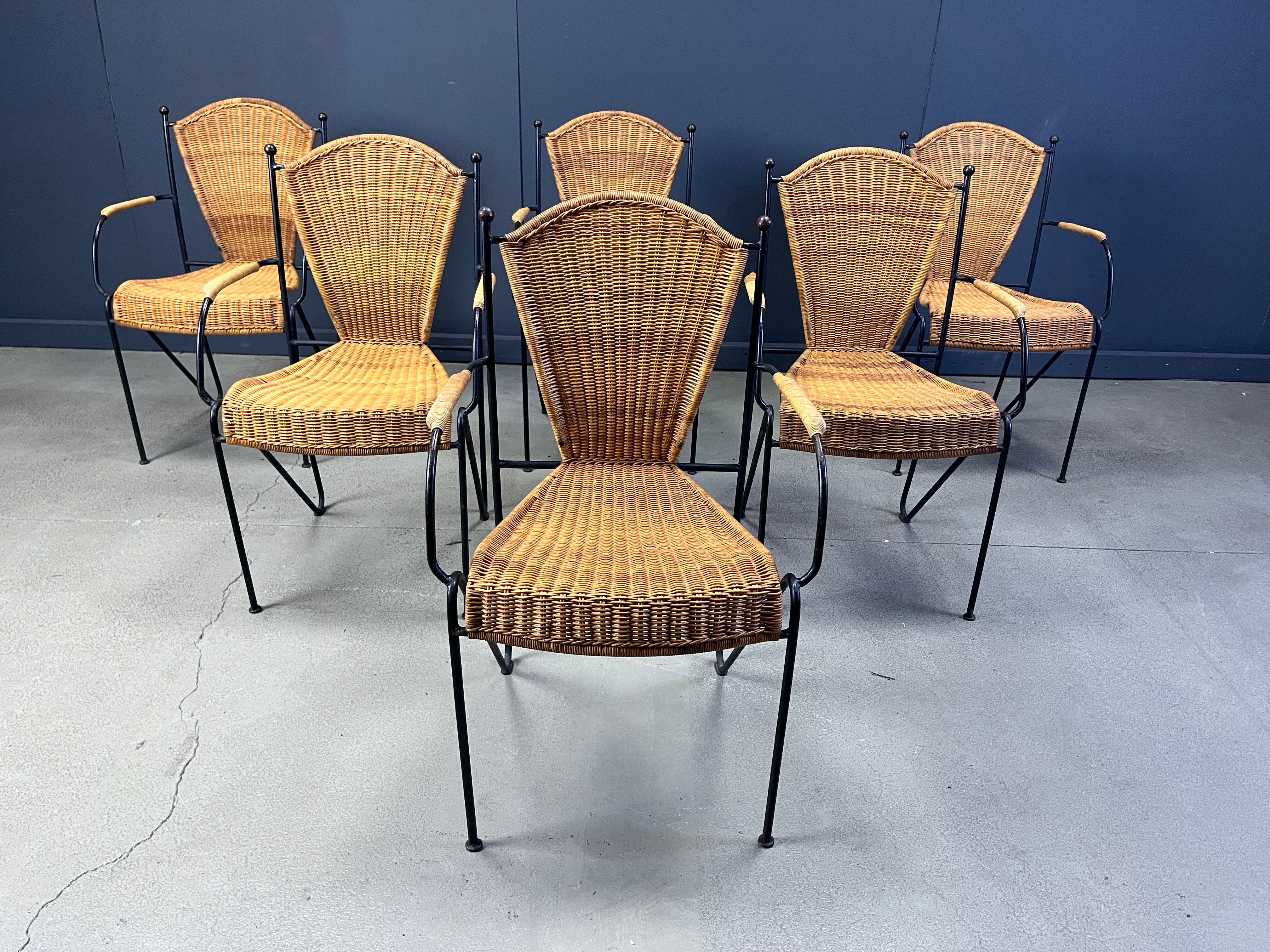 Wicker chairs by Frederick Weinberg, 1960s, set of 6