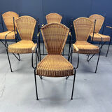 Wicker chairs by Frederick Weinberg, 1960s, set of 6