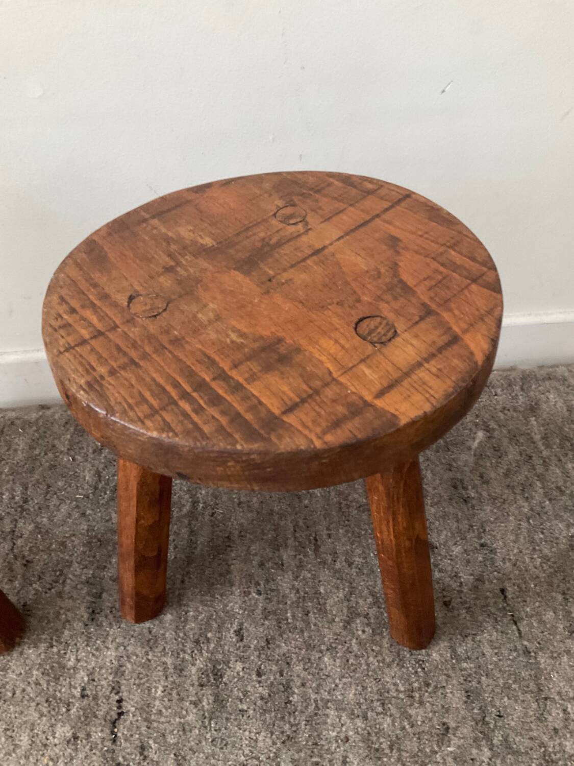 Pair of wooden tripod foot stools