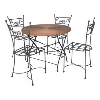 Salon de jardin en fer forgé et osier