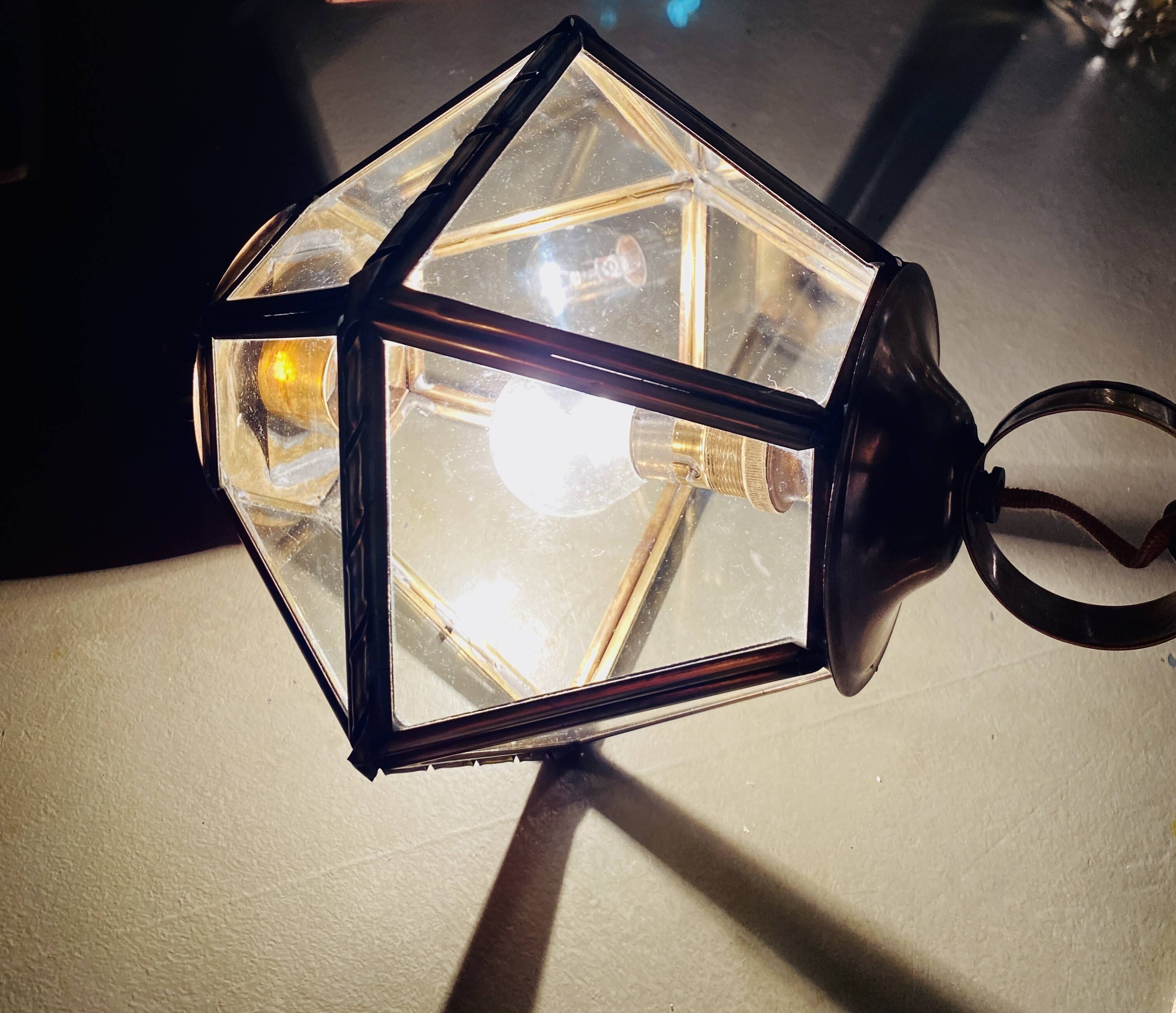 1950s pendant light, chain and brass ceiling light