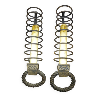 2 or 4 iron wall sconces in the style of a medieval cellar rat candlestick