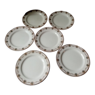 Series of 6 dessert plates in clairefontaine faience (haute saône) cadiz model