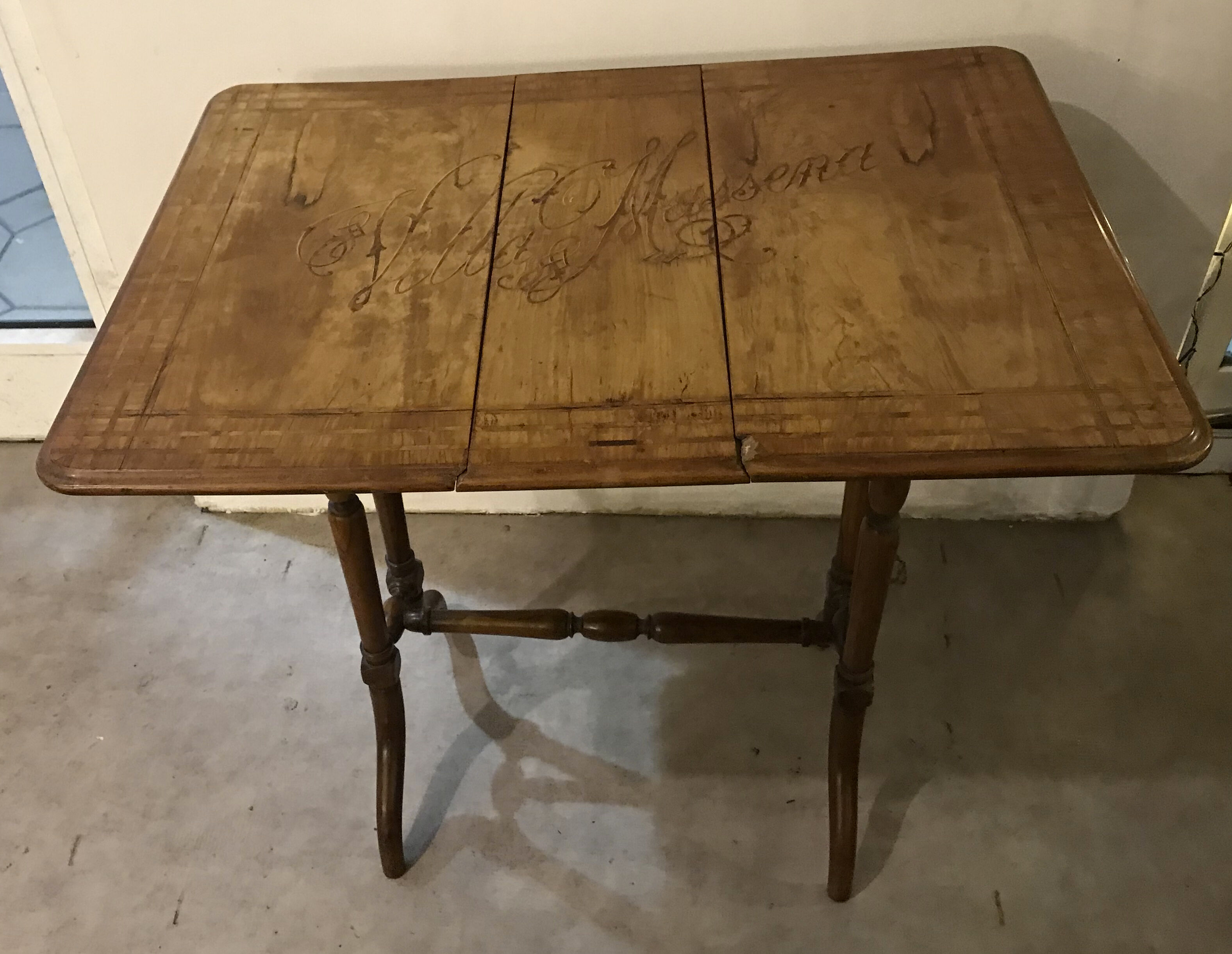 Napoleon iii walnut shutter table with marquetry villa massena nineteenth era