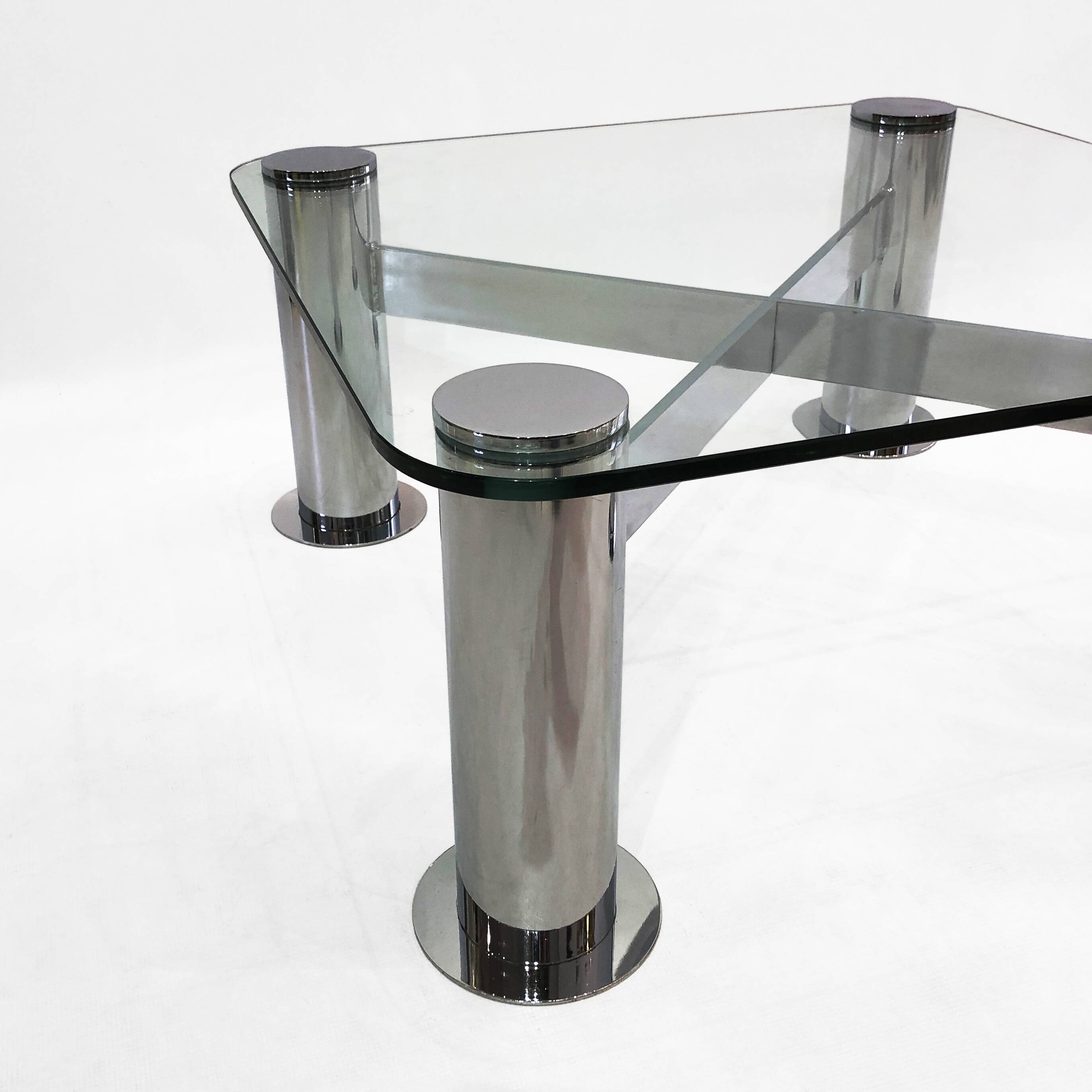 Pace Postmodern Coffee Table 1980s Vintage Retro Italy Chrome Glass
