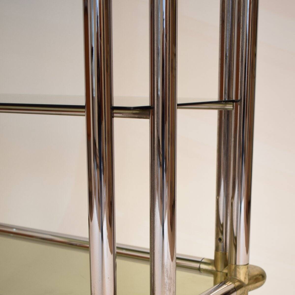 Mid-Century Hollywood Regency French Chrome and Brass Shelf, 1970s