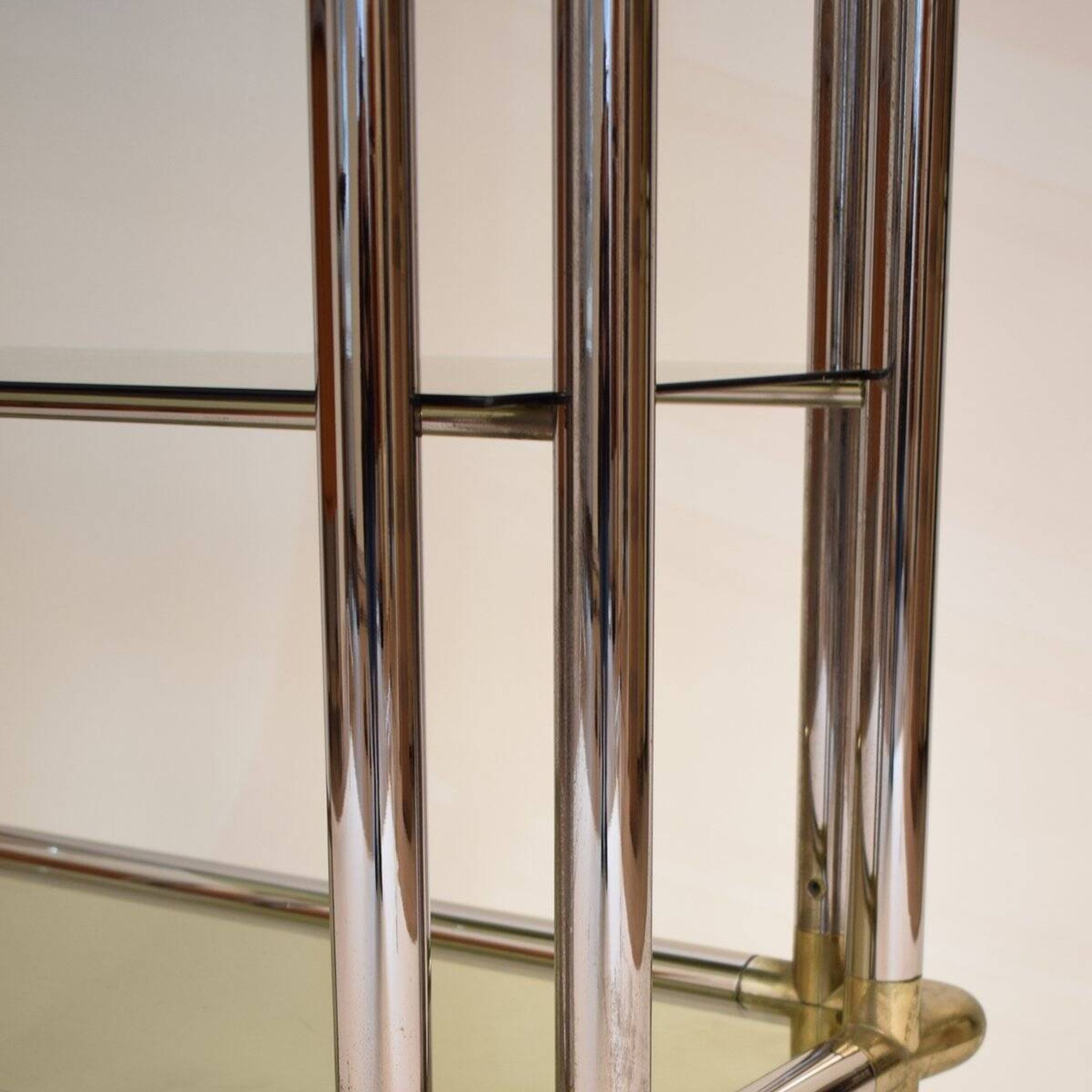 Mid-Century Hollywood Regency French Chrome and Brass Shelf, 1970s