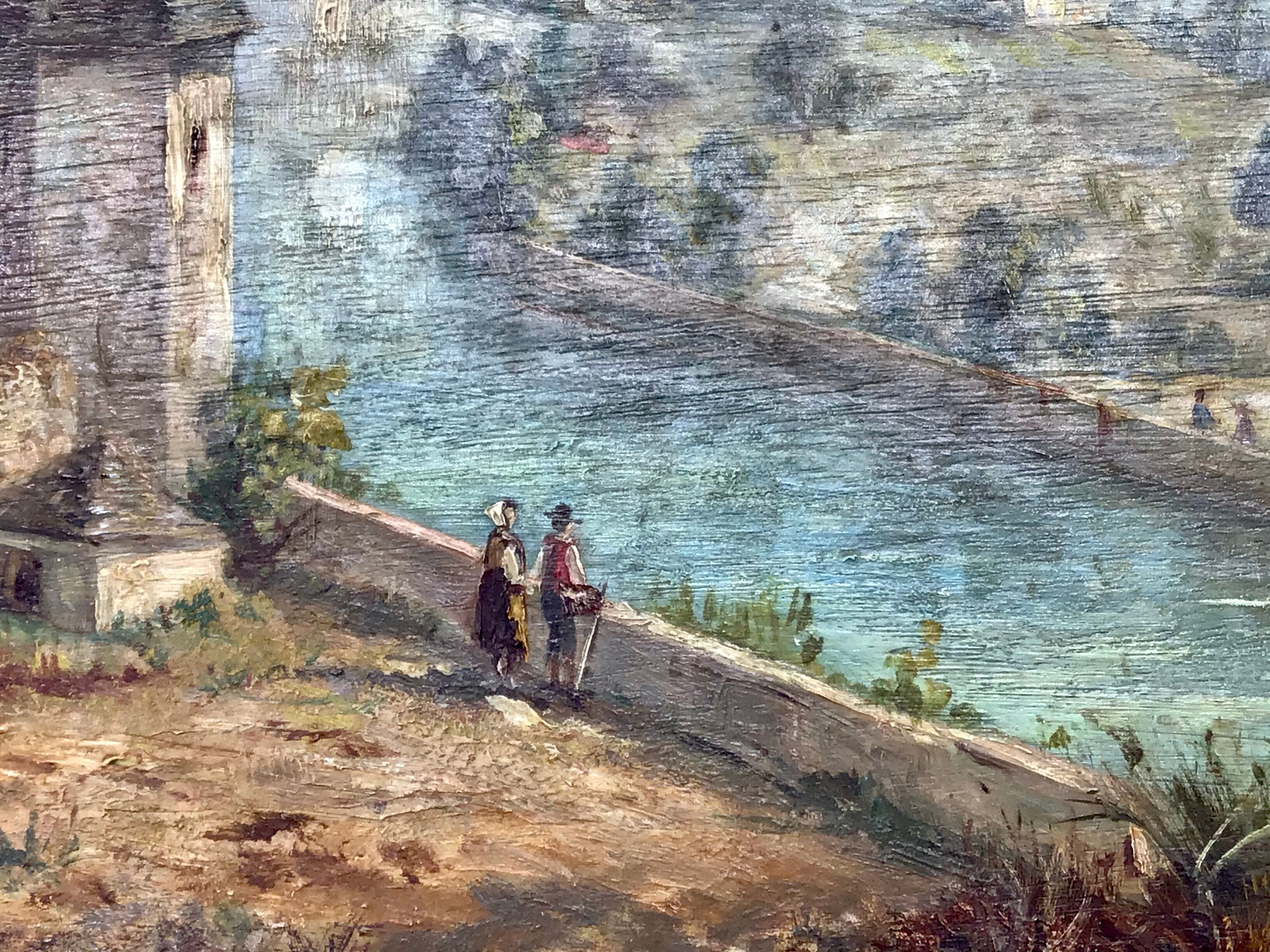 Ancient painting , Swiss landscape, signed and dated 1894