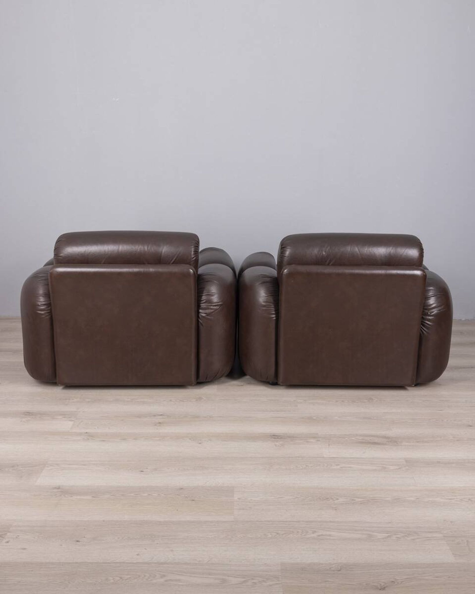 Pair of vintage 1970s brown leather armchairs designed by Ceriotti