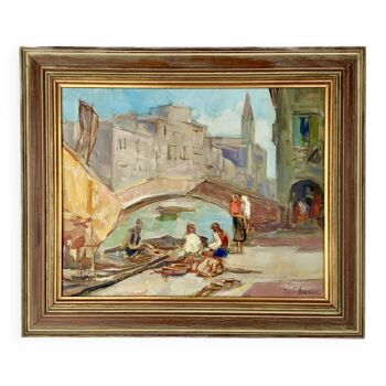 Impressionist Venetian Scene Oil on Canvas, signed Knut Norman (1896-1977)