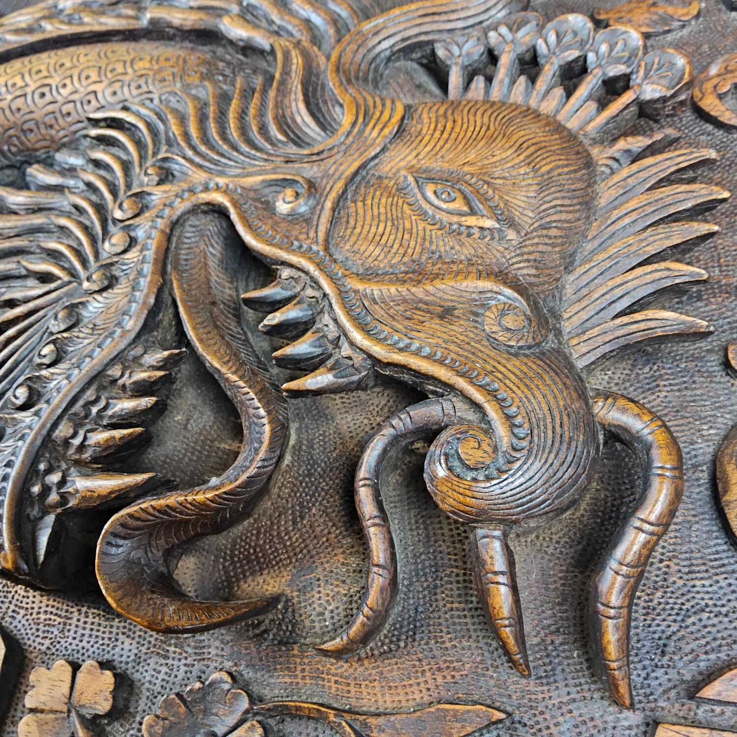 Antique 19th-century Chinese secretary with dragon woodcarving
