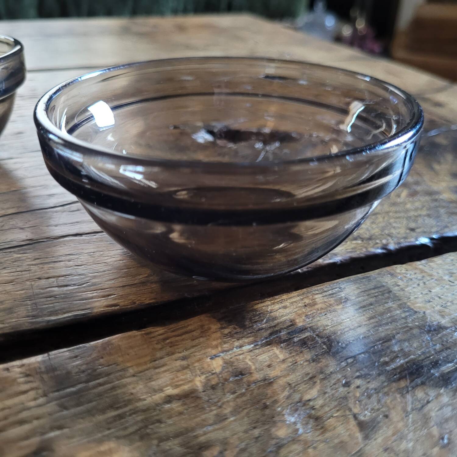 5 Arcoroc smoked bowls, stackable tempered glass, 1970s