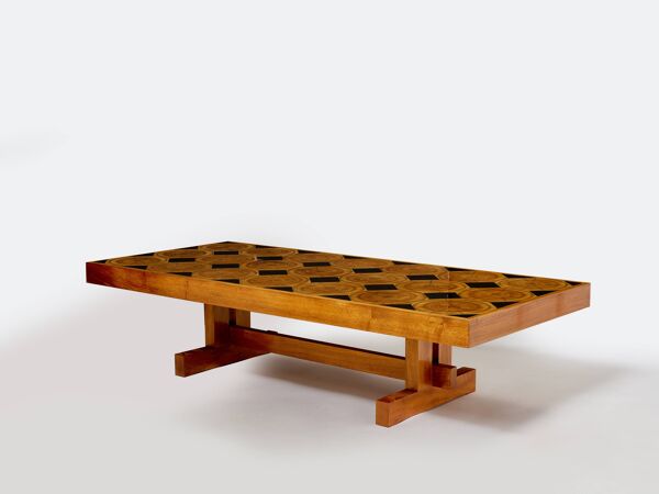 Grand table basse moderniste en chêne bois pétrifié ardoise 1960Grand table basse moderniste en chên