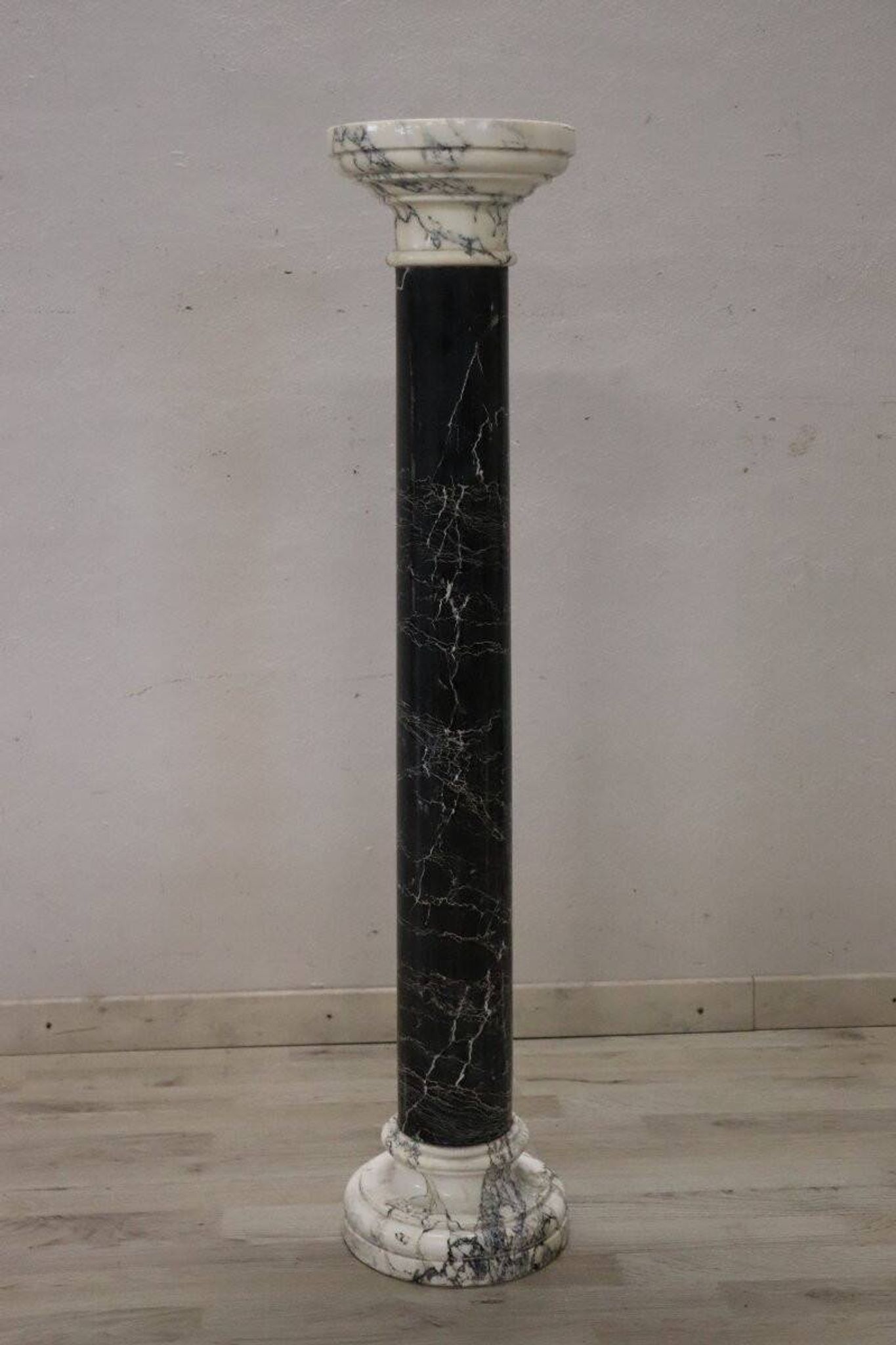 Antique black and white marble column, Italy, late 19th century