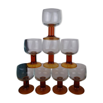 Superbe Lot de Verrerie Française Pied Colonne Ambré - 2x8 pièces