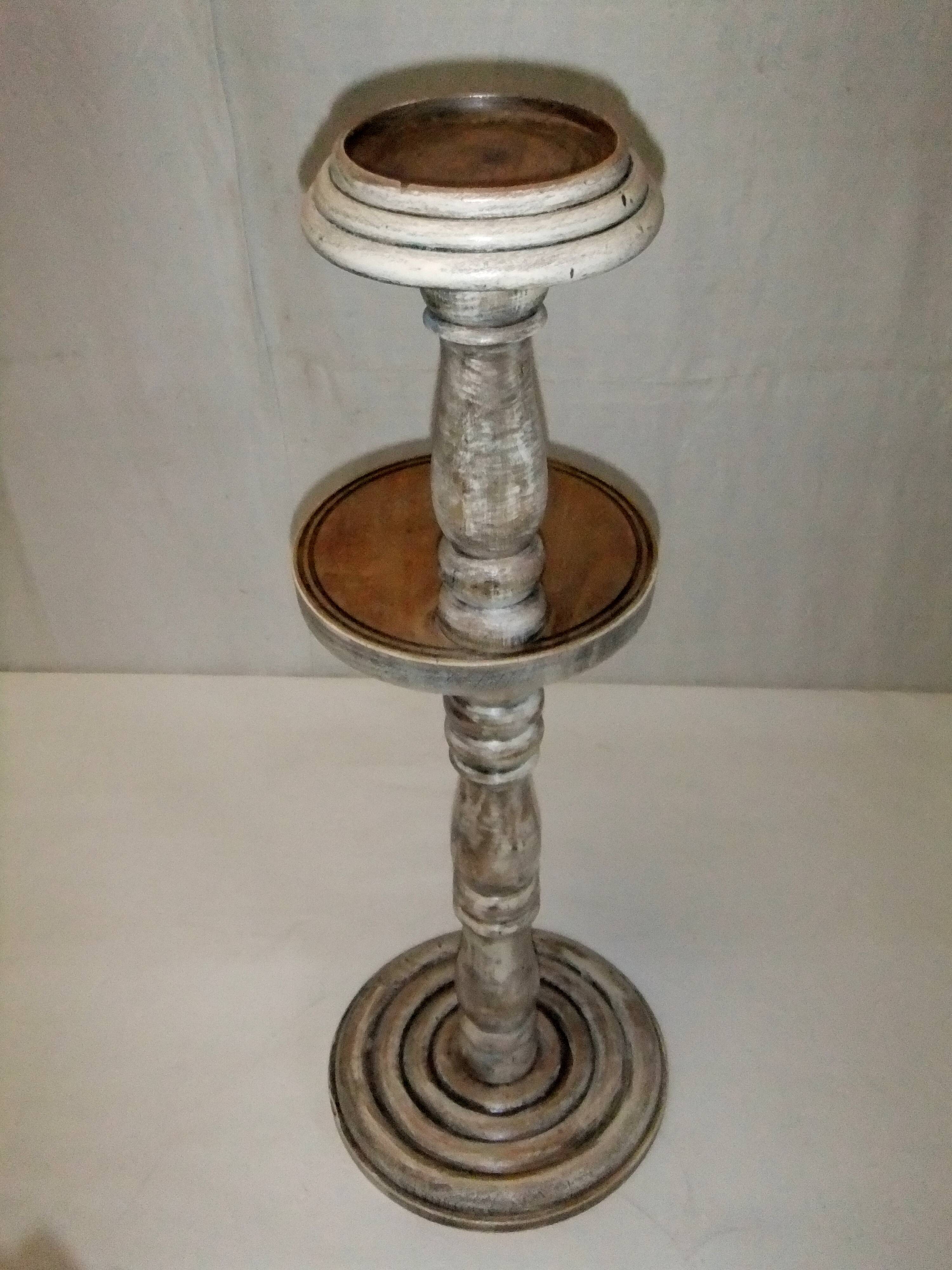 Wooden side table plant holder ivory patina ashtray rotating tray