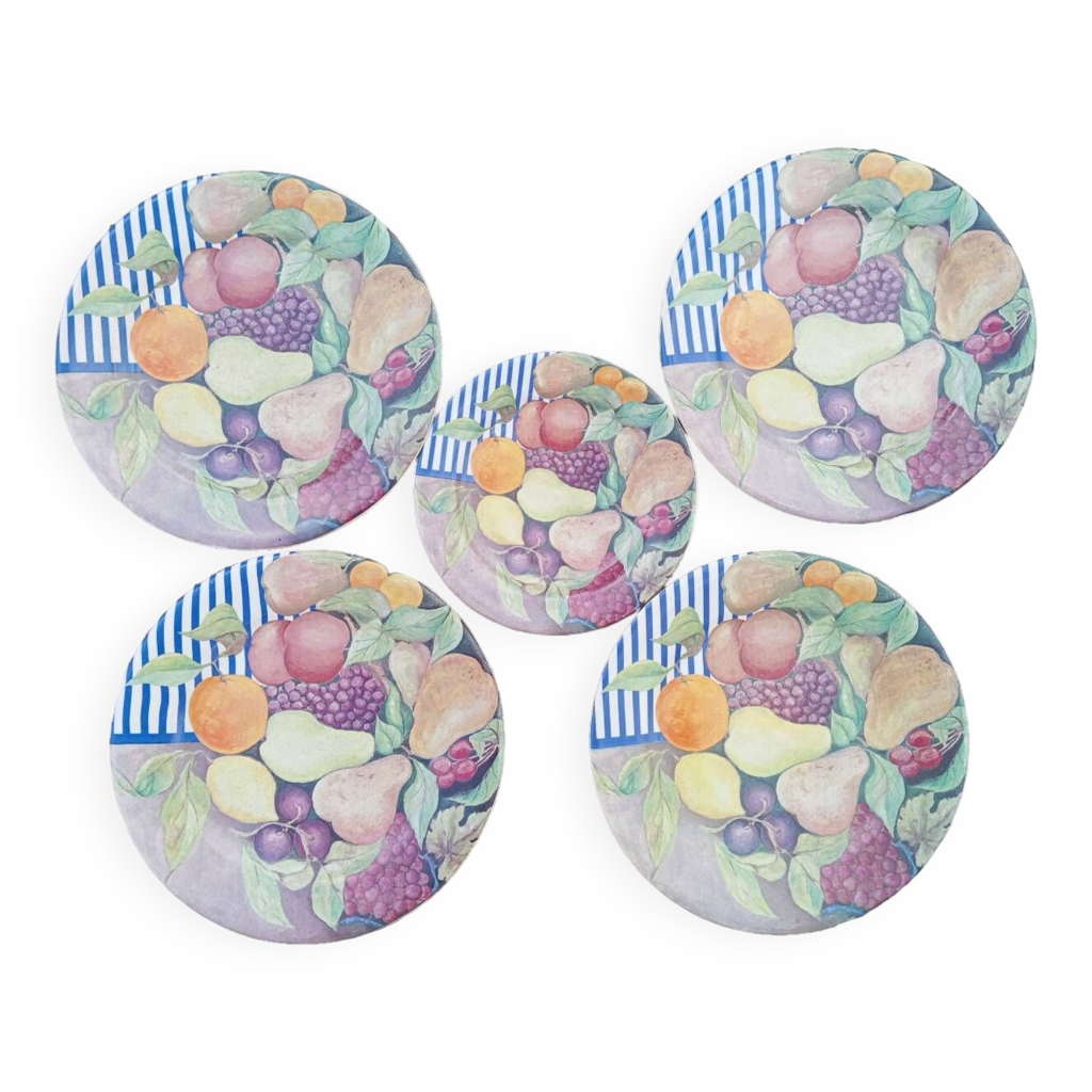 5 assiettes à dessert la ronde des fruits, Gien | Selency