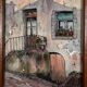 Watercolour on paper depicting the entrance of a house from the early 20th century.