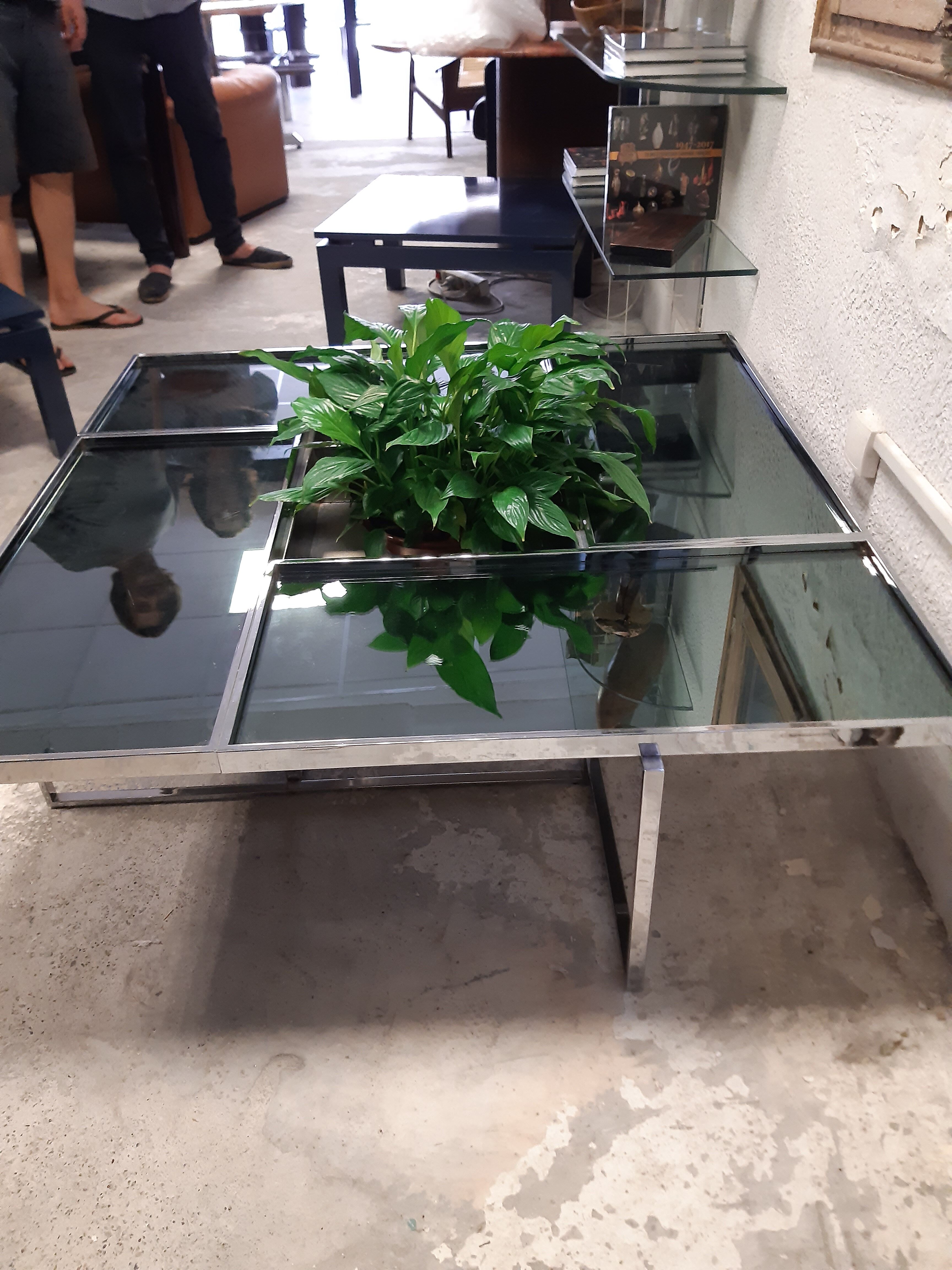 Chrome metal coffee table and mirrors