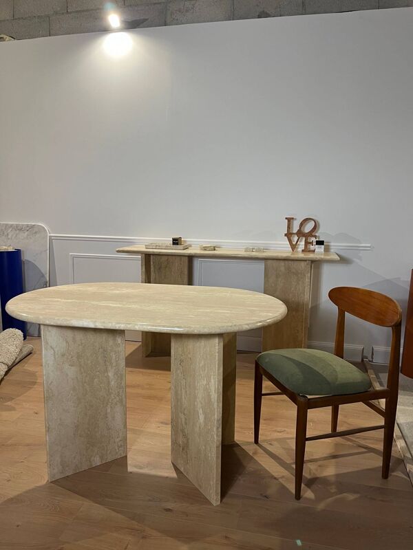 table à manger oblong en travertin, table à manger oblongue travertin