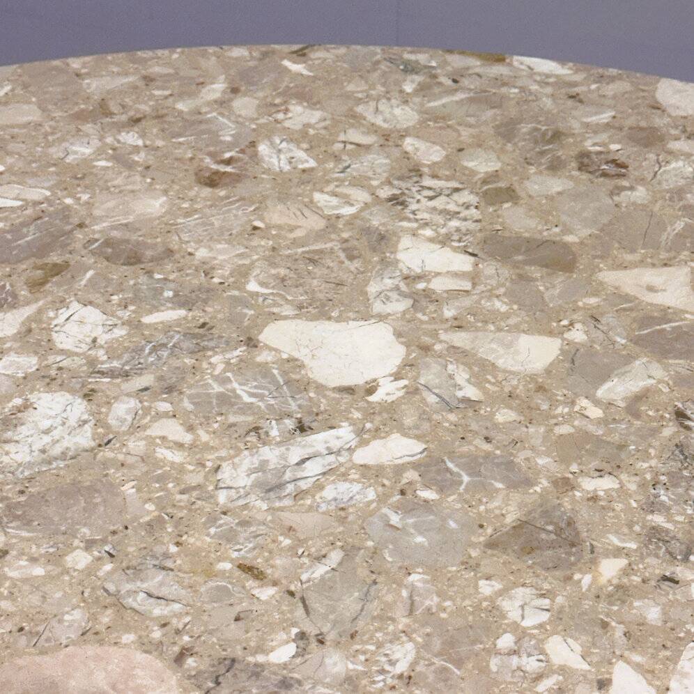 Round breccia marble pedestal table | 1980s vintage stone dining table | Postmodern