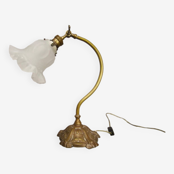 Art nouveau style brass swan neck tulip table lamp