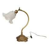 Art nouveau style brass swan neck tulip table lamp