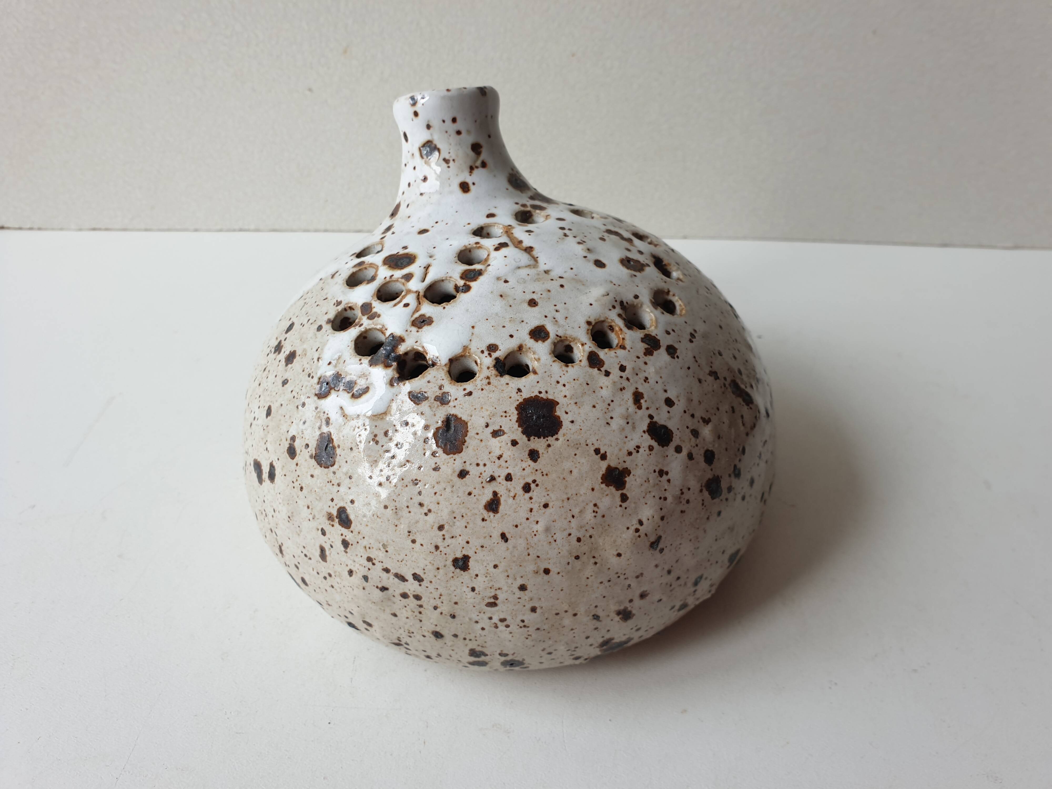 Flower vase in pyrite ceramic stoneware signed Alain Prudhomme