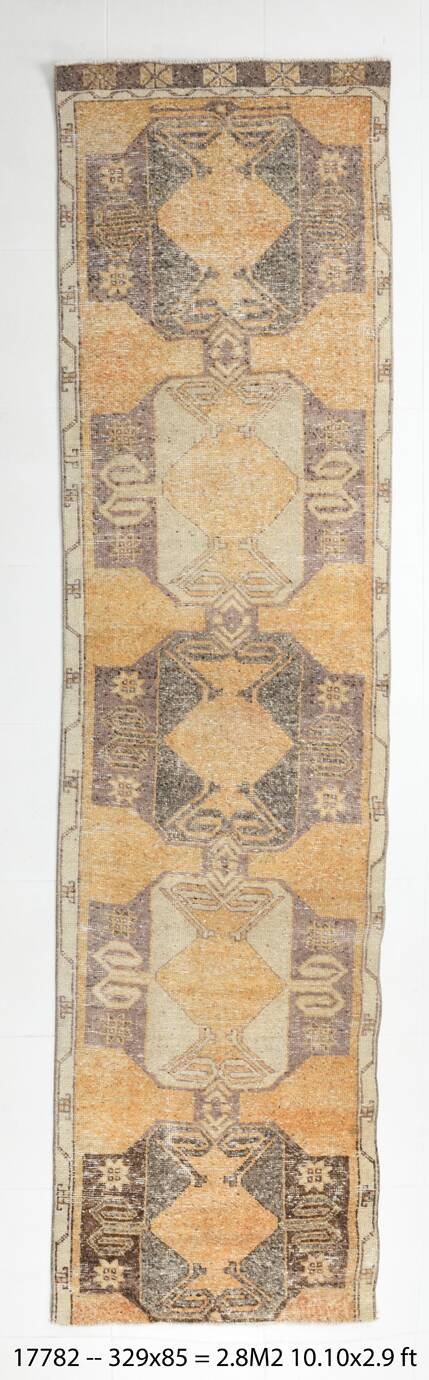 3x11 Mustard Brown Oriental Vintage Runner Rug, 85x329Cm